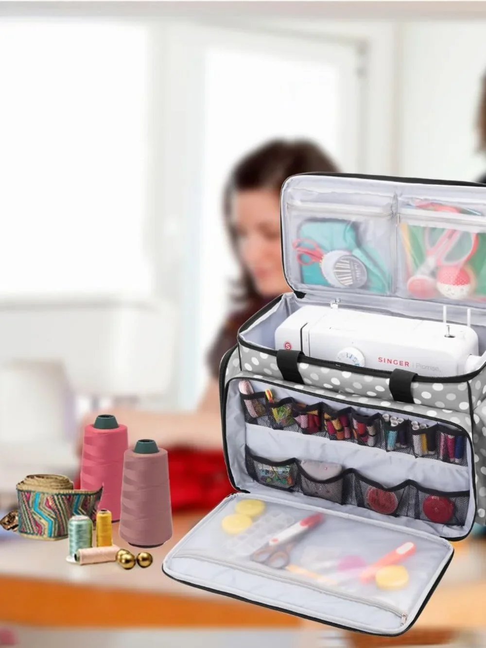 Sewing Machine Case with Removable Padding Pad, Travel Case for Sewing Machine a - Picture 2 of 8